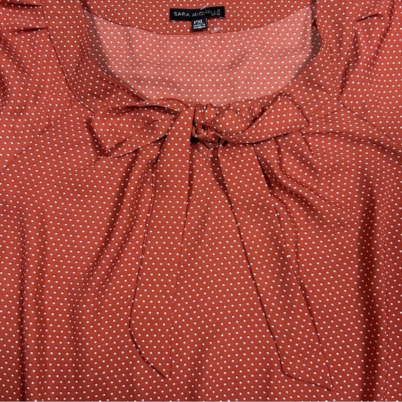Sara Michelle Orange and White Cuffed 3/4 Sleeve Blouse with Tie Front - Picture 4 of 9